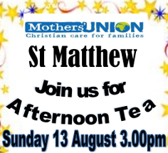 Afternoon Tea Sunday 13 August 3pm
